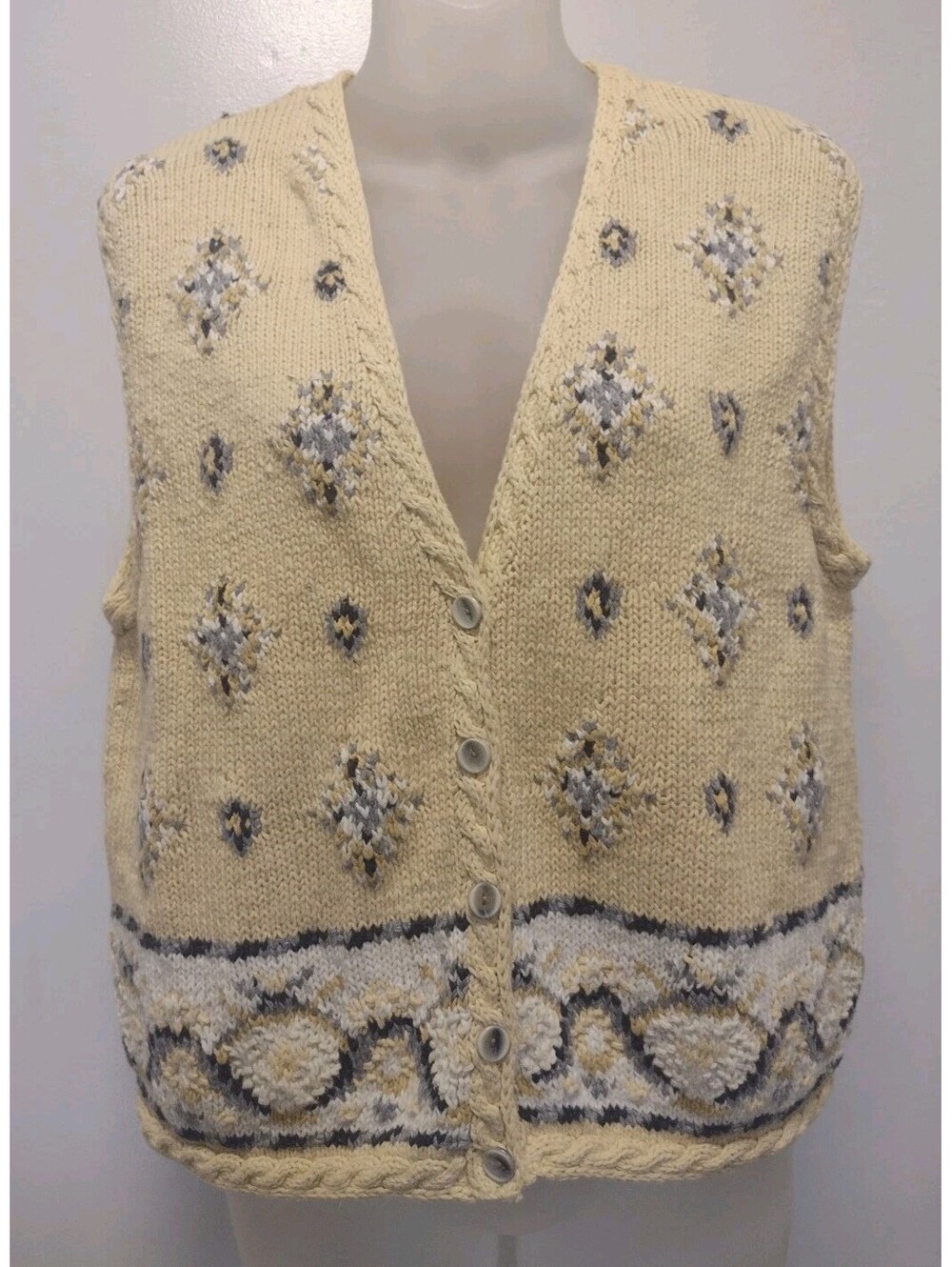 Vintage 90s Cottagecore Grannycore Hand Knit Sweater Vest Floral Robert Scott